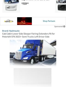 Blue Peterbilt 579 Semi Truck Cab Sleeper Fairing Extender - Left Side
